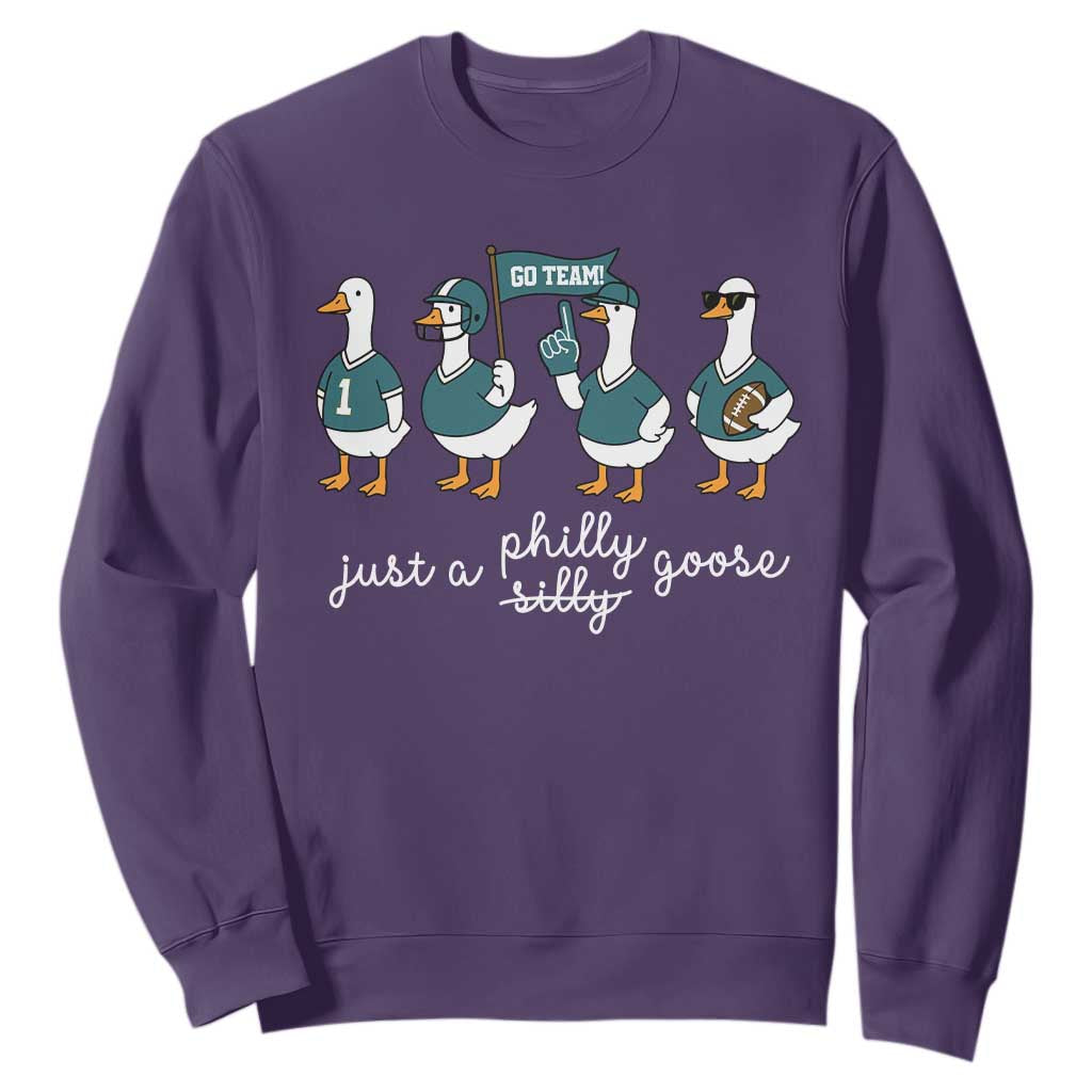 Funny Just A Silly Goose Football Sweatshirt PFE Sport Lover Game Day TS11 Purple Print Your Wear