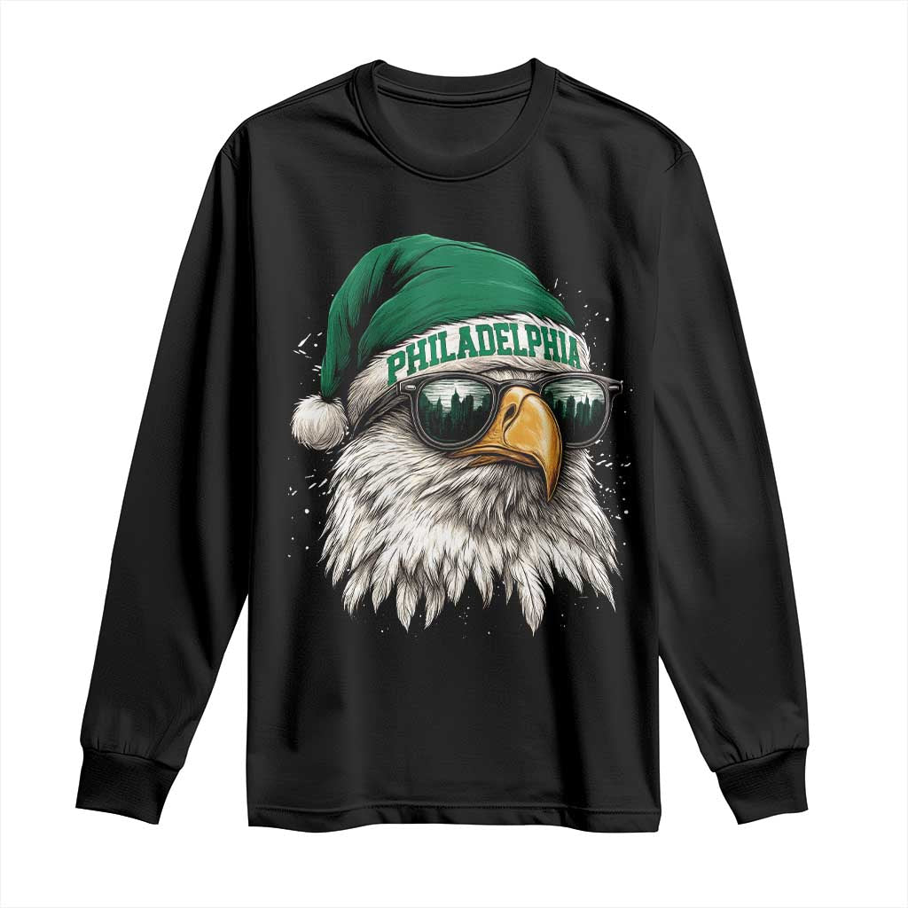 Christmas Football Lover Long Sleeve Shirt Funny Green Santa PFE City Silhouette TS11 Black Print Your Wear