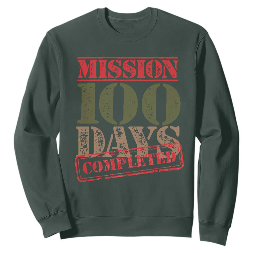 Funny 100th Day Of School Warrior Sweatshirt Mission 100 Days Completed Sealed TS11 Dark Forest Green Print Your Wear