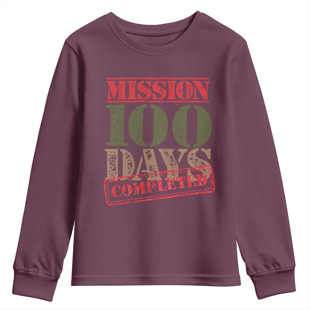 Funny 100th Day Of School Warrior Youth Sweatshirt Mission 100 Days Completed Sealed TS11 Maroon Print Your Wear