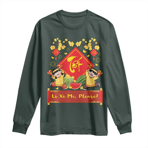 Funny Tet Vietnamese New Year 2025 Long Sleeve Shirt Li Xi Me Please Viet Holiday TS11 Dark Forest Green Print Your Wear