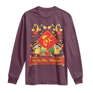 Funny Tet Vietnamese New Year 2025 Long Sleeve Shirt Li Xi Me Please Viet Holiday TS11 Maroon Print Your Wear