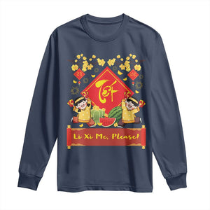 Funny Tet Vietnamese New Year 2025 Long Sleeve Shirt Li Xi Me Please Viet Holiday TS11 Navy Print Your Wear