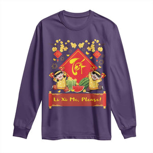 Funny Tet Vietnamese New Year 2025 Long Sleeve Shirt Li Xi Me Please Viet Holiday TS11 Purple Print Your Wear