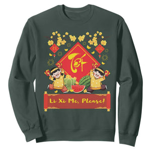 Funny Tet Vietnamese New Year 2025 Sweatshirt Li Xi Me Please Viet Holiday TS11 Dark Forest Green Print Your Wear