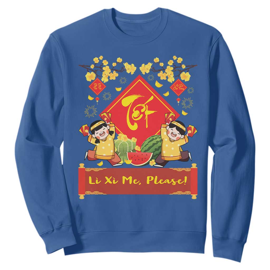 Funny Tet Vietnamese New Year 2025 Sweatshirt Li Xi Me Please Viet Holiday TS11 Royal Blue Print Your Wear