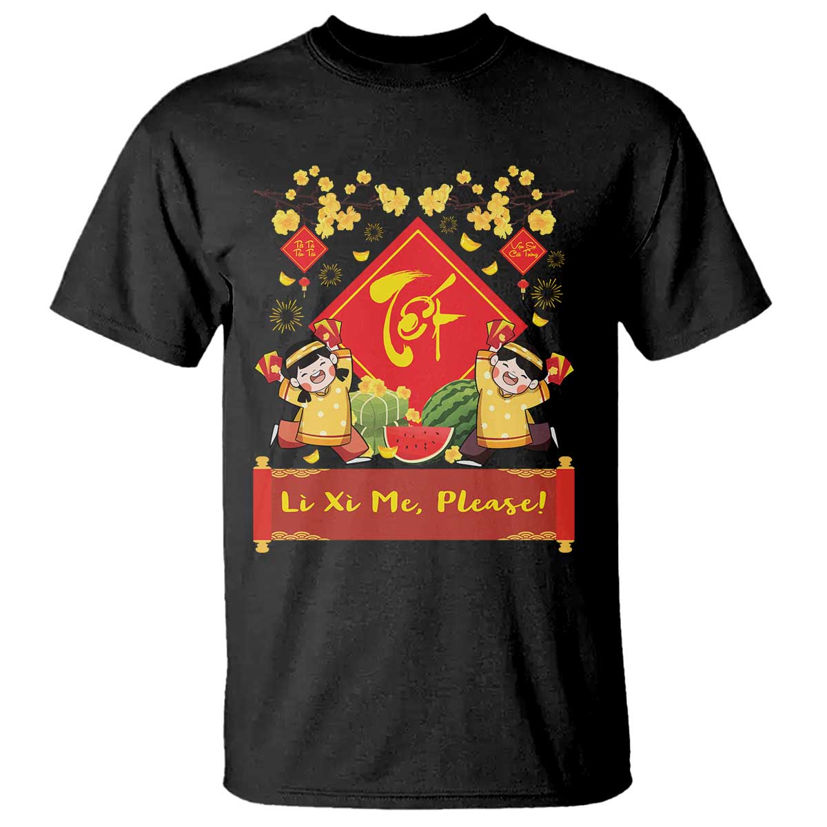 Funny Tet Vietnamese New Year 2025 T Shirt Li Xi Me Please Viet Holiday TS11 Black Print Your Wear