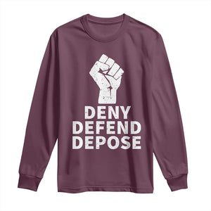 Deny Defend Depose Long Sleeve Shirt Vintage Hand Fist TS11 Maroon Print Your Wear