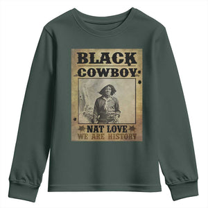 Black Cowboy Nat Love Youth Sweatshirt Black History Month TS11 Dark Forest Green Print Your Wear