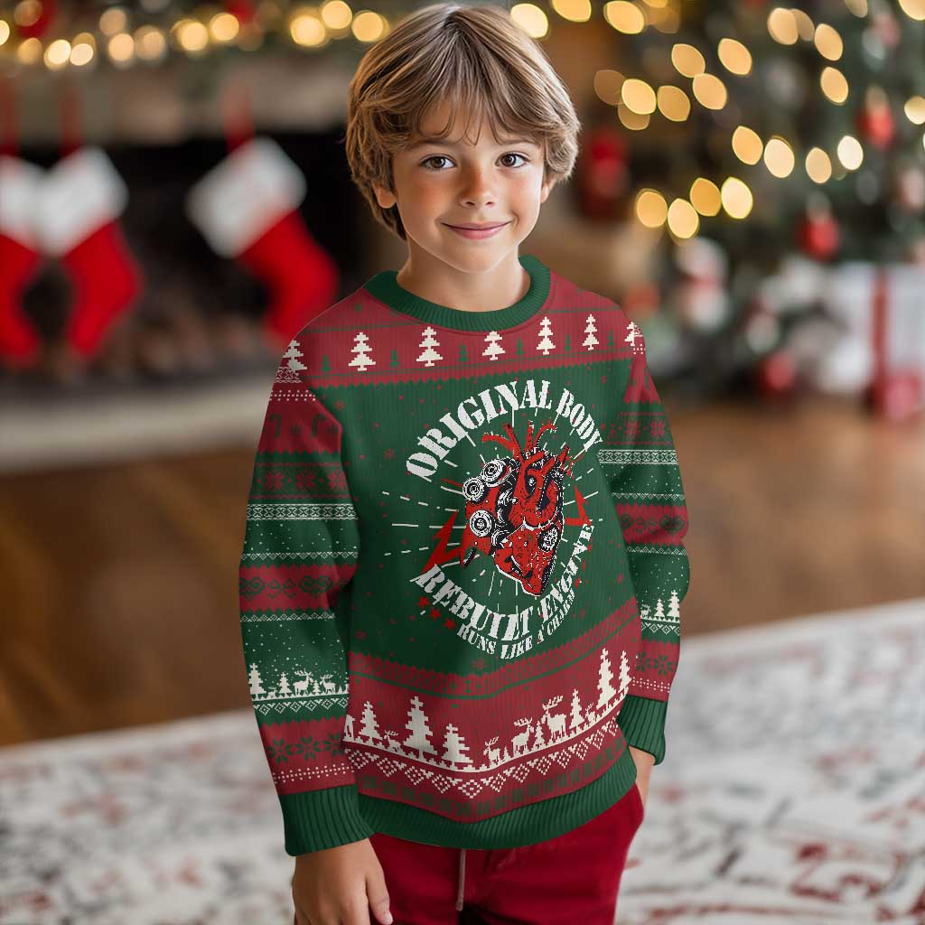Funny Open Heart Surgery Recovery Survivor Knit Sweatshirt Original Body Rebuilt Engine Runs Like A Charm TS11 Christmas Print Your Wear