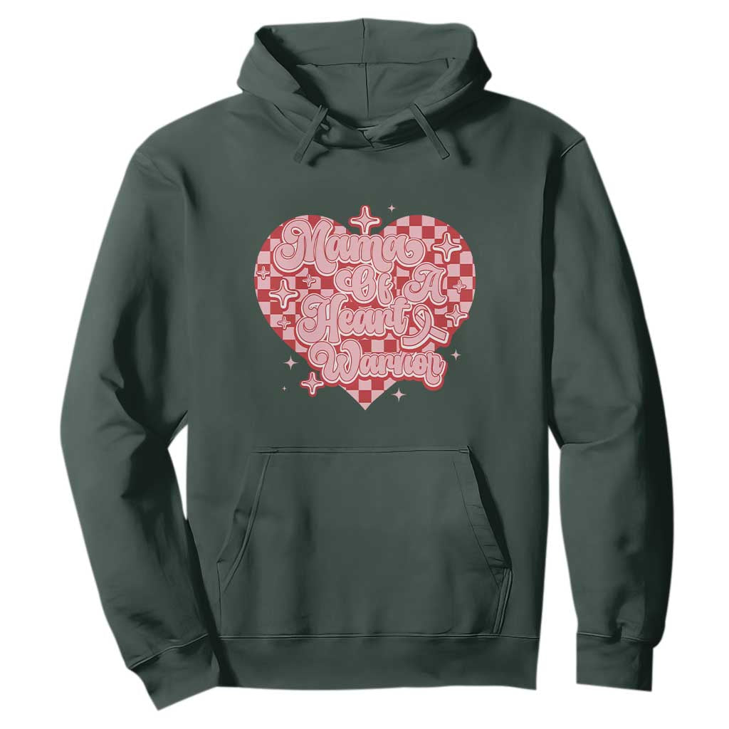 Mama Of A Heart Warrior Hoodie CHD Awareness Retro Red Checkered Heart TS11 Dark Forest Green Print Your Wear