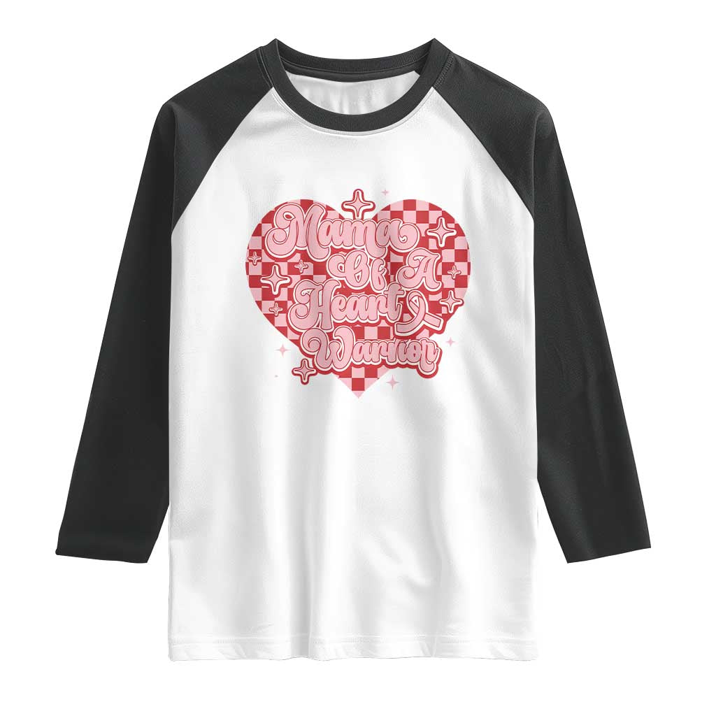 Mama Of A Heart Warrior Raglan Shirt CHD Awareness Retro Red Checkered Heart TS11 White Black Print Your Wear