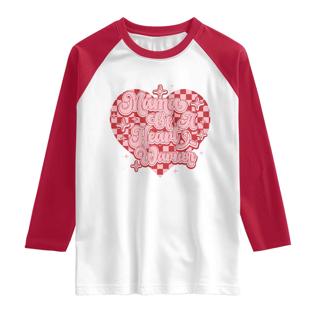 Mama Of A Heart Warrior Raglan Shirt CHD Awareness Retro Red Checkered Heart TS11 White Red Print Your Wear