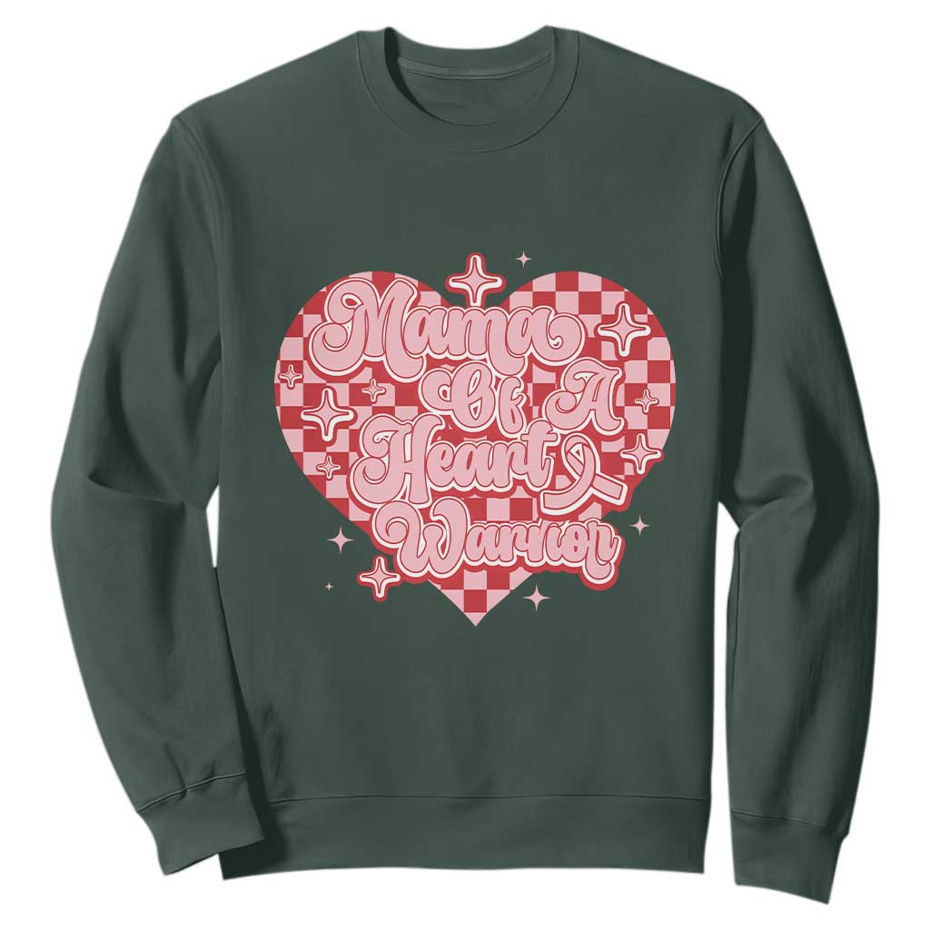 Mama Of A Heart Warrior Sweatshirt CHD Awareness Retro Red Checkered Heart TS11 Dark Forest Green Print Your Wear