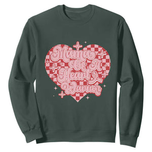 Mama Of A Heart Warrior Sweatshirt CHD Awareness Retro Red Checkered Heart TS11 Dark Forest Green Print Your Wear