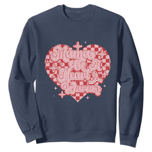 Mama Of A Heart Warrior Sweatshirt CHD Awareness Retro Red Checkered Heart TS11 Navy Print Your Wear