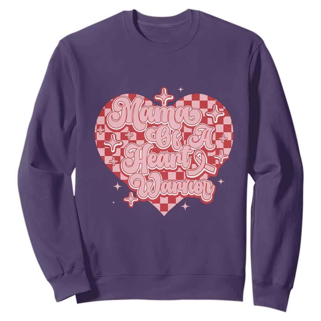 Mama Of A Heart Warrior Sweatshirt CHD Awareness Retro Red Checkered Heart TS11 Purple Print Your Wear