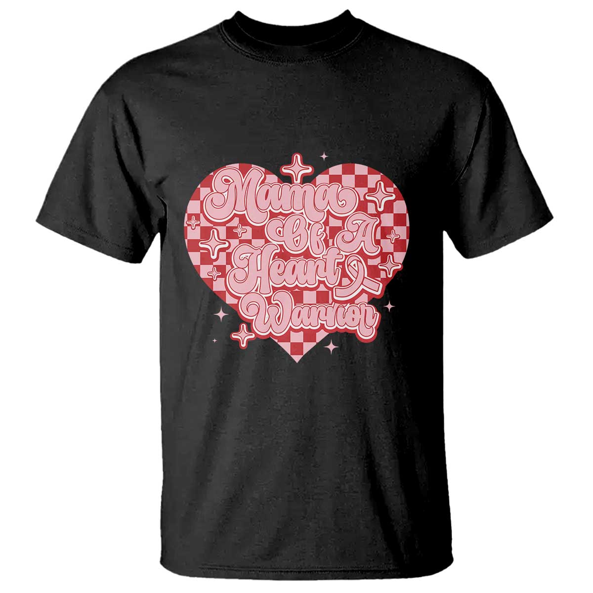 Mama Of A Heart Warrior T Shirt CHD Awareness Retro Red Checkered Heart TS11 Black Print Your Wear