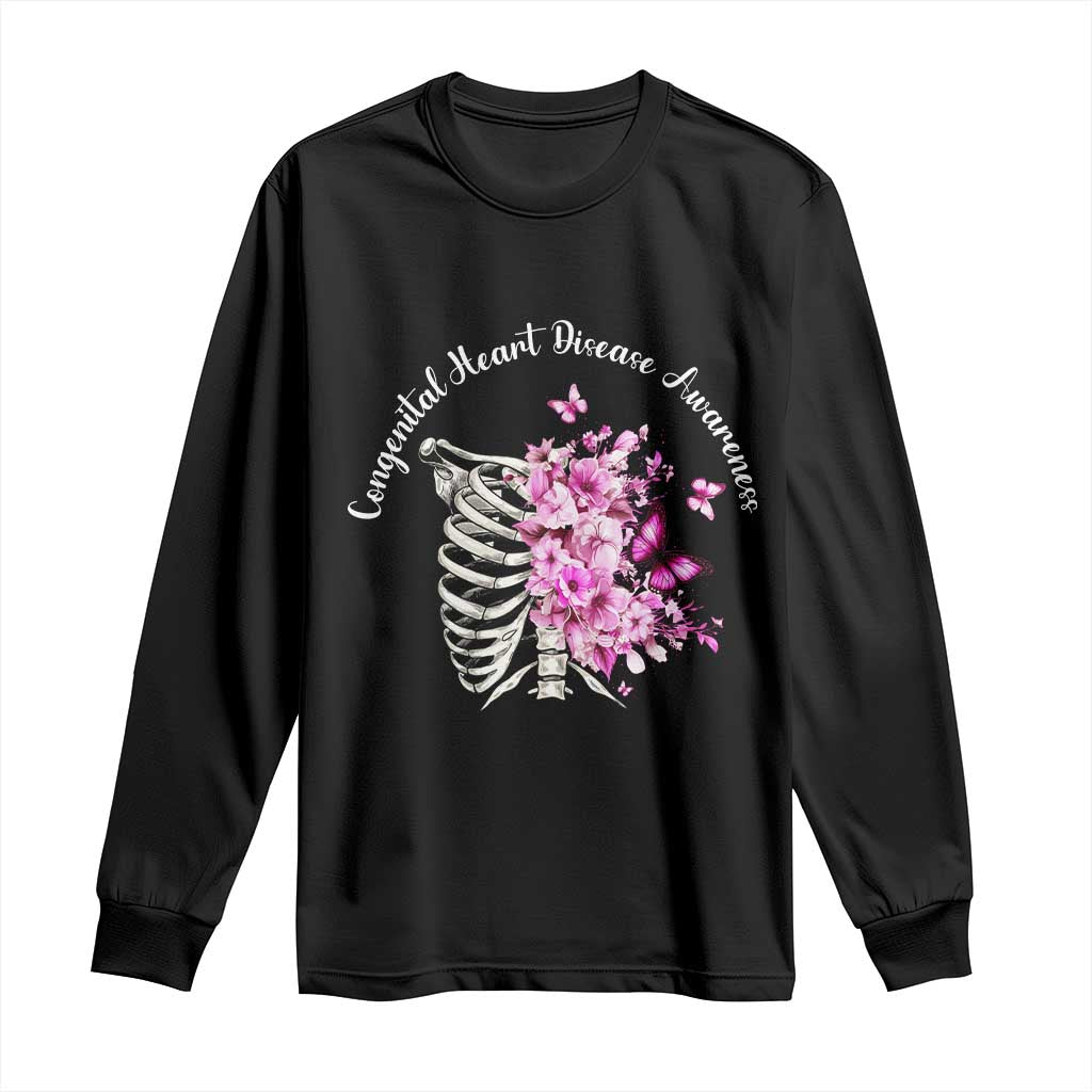 CHD Awareness Long Sleeve Shirt Congenital Heart Disease Awareness Floral Rib Cage TS11 Black Print Your Wear