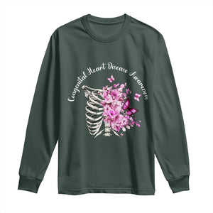 CHD Awareness Long Sleeve Shirt Congenital Heart Disease Awareness Floral Rib Cage TS11 Dark Forest Green Print Your Wear