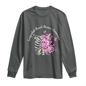 CHD Awareness Long Sleeve Shirt Congenital Heart Disease Awareness Floral Rib Cage TS11 Dark Heather Print Your Wear