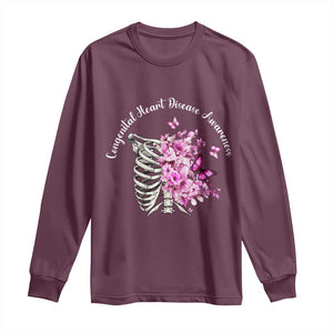 CHD Awareness Long Sleeve Shirt Congenital Heart Disease Awareness Floral Rib Cage TS11 Maroon Print Your Wear