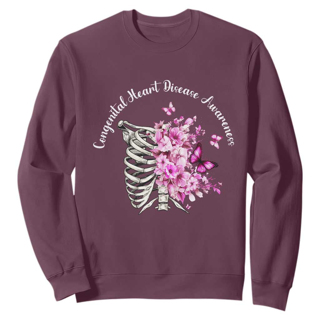 CHD Awareness Sweatshirt Congenital Heart Disease Awareness Floral Rib Cage TS11 Maroon Print Your Wear
