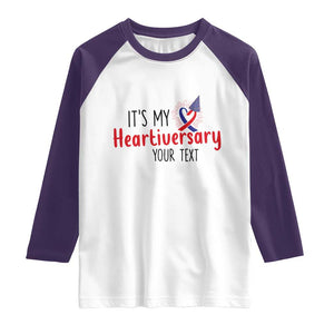 Personalized CHD Awareness Heart Anniversary Raglan Shirt Custom Text It's My Heartiversary TS11 White Purple Print Your Wear