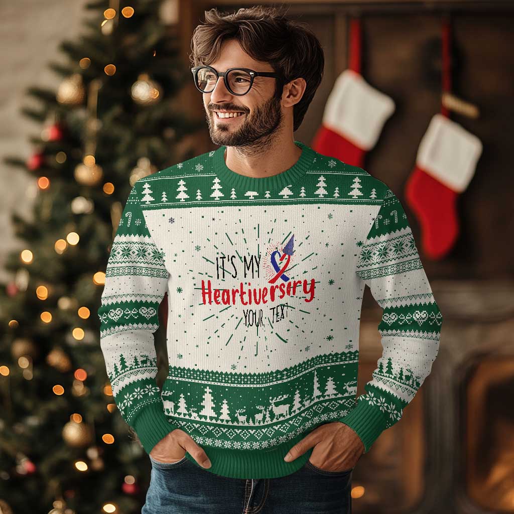 Personalized CHD Awareness Heart Anniversary Knit Sweatshirt Custom Text It's My Heartiversary TS11 Green Print Your Wear