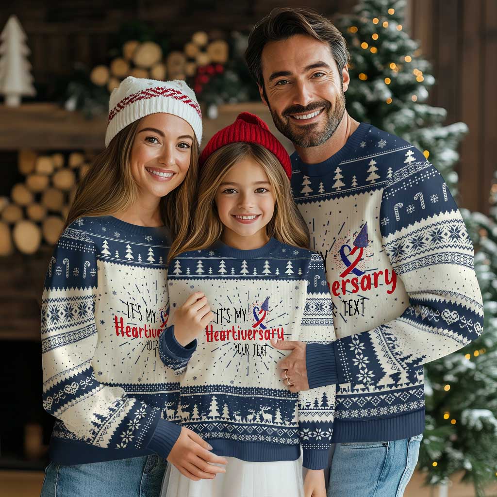 Personalized CHD Awareness Heart Anniversary Knit Sweatshirt Custom Text It's My Heartiversary TS11 Navy Print Your Wear