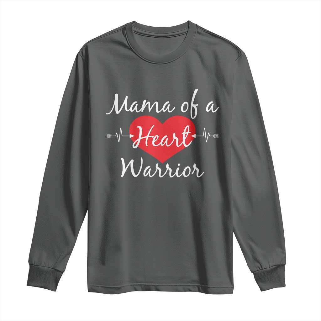 Mama Of A Heart Warrior Long Sleeve Shirt CHD Awareness Heart TS11 Dark Heather Print Your Wear