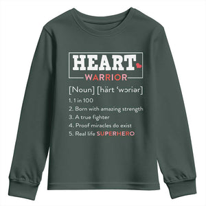 Heart Warrior Definition Youth Sweatshirt Congenital Heart Disease CHD Awareness TS11 Dark Forest Green Print Your Wear