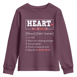 Heart Warrior Definition Youth Sweatshirt Congenital Heart Disease CHD Awareness TS11 Maroon Print Your Wear