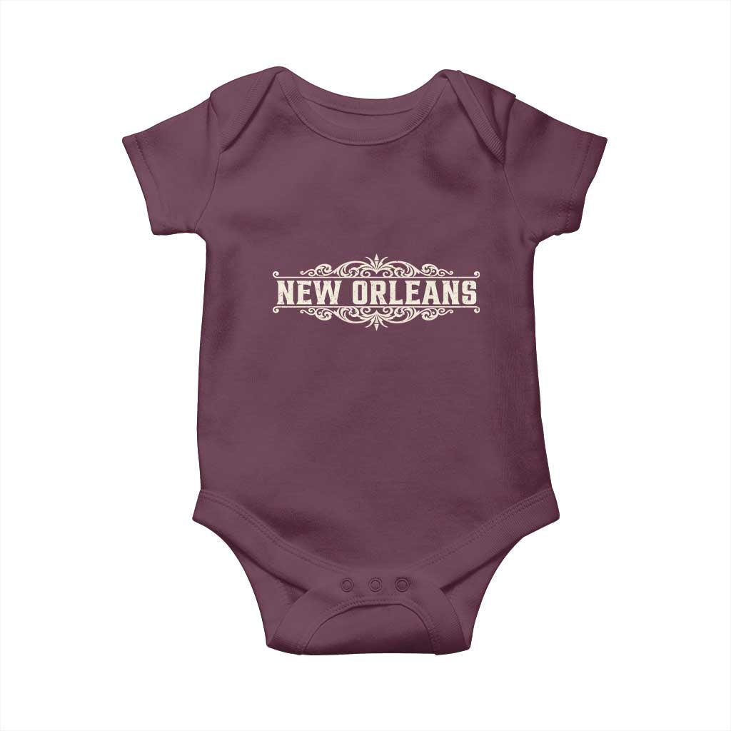 NOLA New Orleans Pride Vintage Scrollwork Baby Onesie TS11 Maroon Print Your Wear