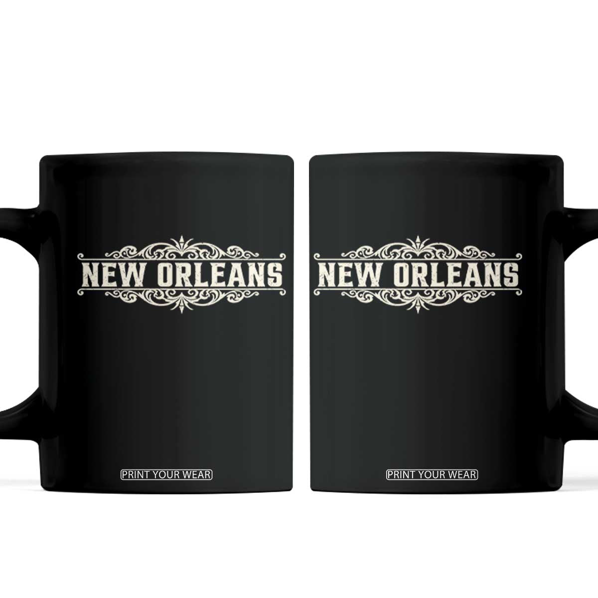 NOLA New Orleans Pride Vintage Scrollwork Coffee Mug TS11 Black Print Your Wear