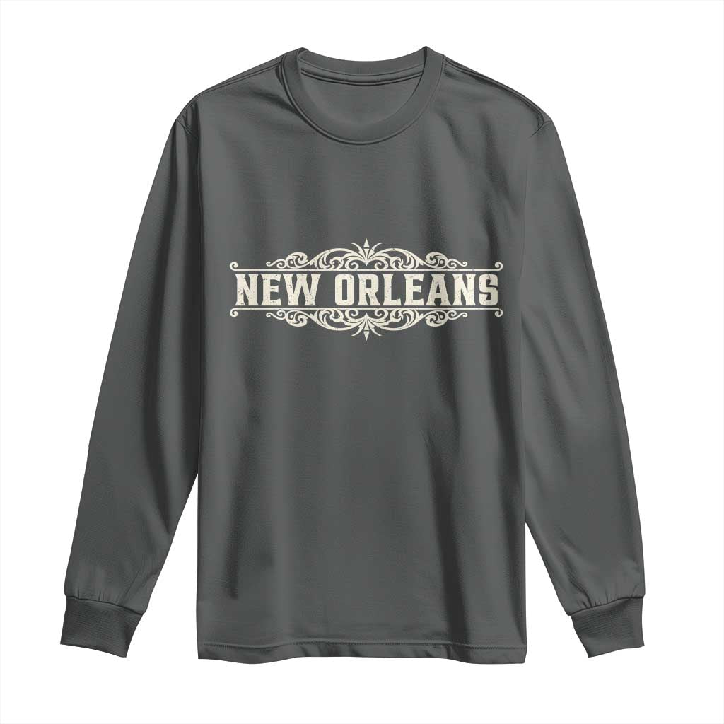 NOLA New Orleans Pride Vintage Scrollwork Long Sleeve Shirt TS11 Dark Heather Print Your Wear