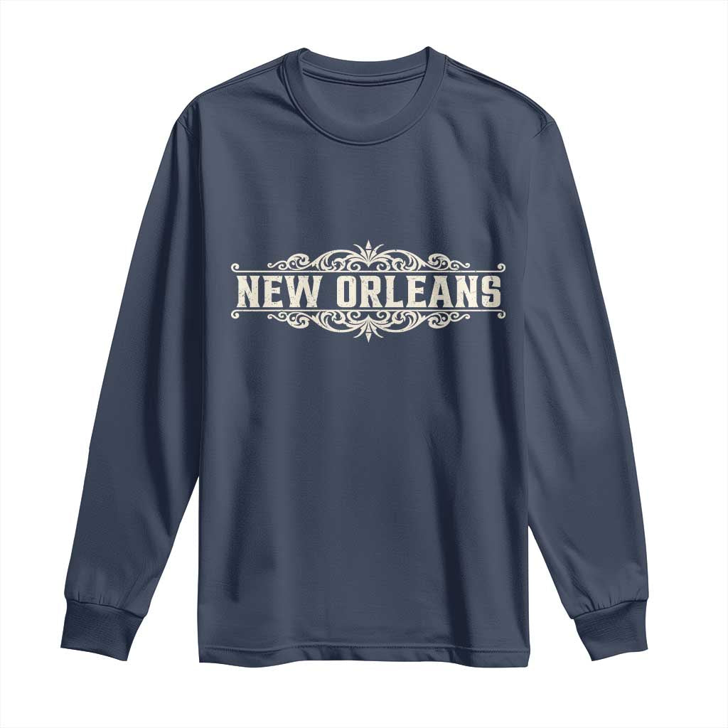 NOLA New Orleans Pride Vintage Scrollwork Long Sleeve Shirt TS11 Navy Print Your Wear