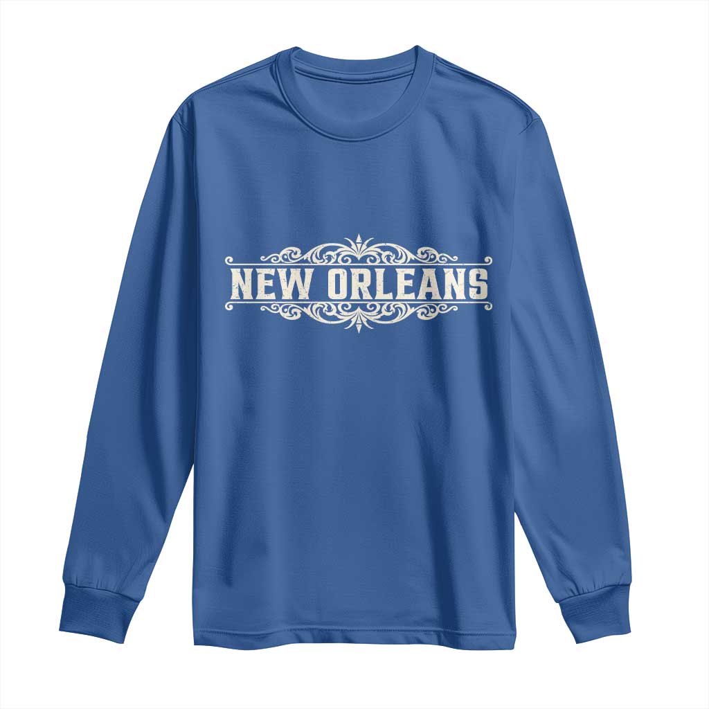 NOLA New Orleans Pride Vintage Scrollwork Long Sleeve Shirt TS11 Royal Blue Print Your Wear