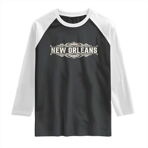 NOLA New Orleans Pride Vintage Scrollwork Raglan Shirt TS11 Black White Print Your Wear