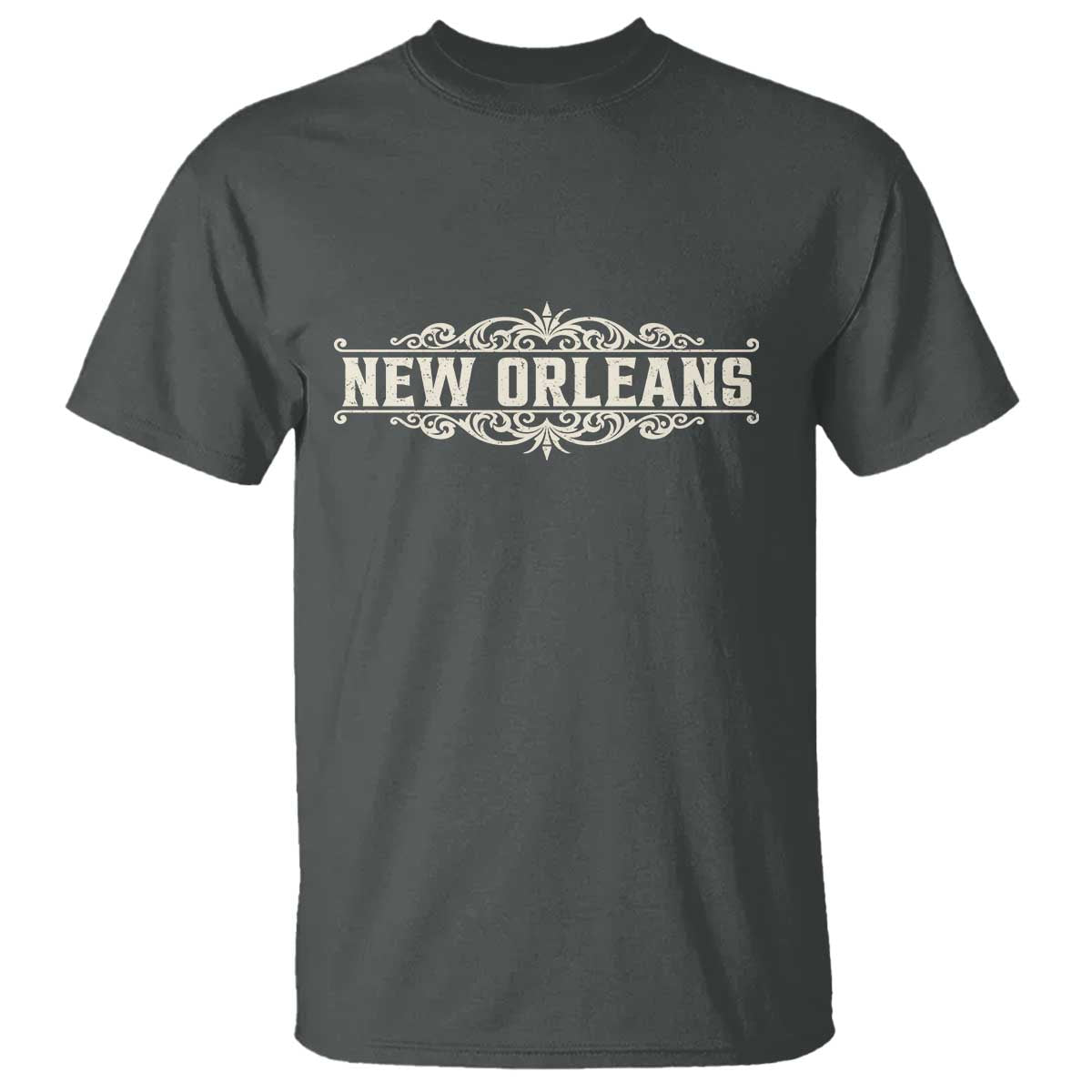 NOLA New Orleans Pride Vintage Scrollwork T Shirt TS11 Dark Heather Print Your Wear