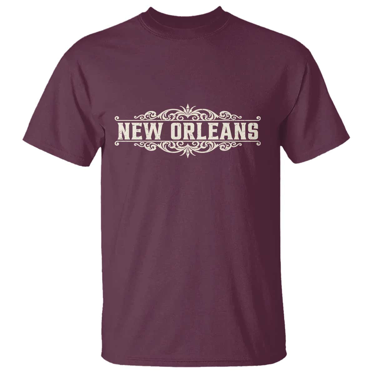 NOLA New Orleans Pride Vintage Scrollwork T Shirt TS11 Maroon Print Your Wear
