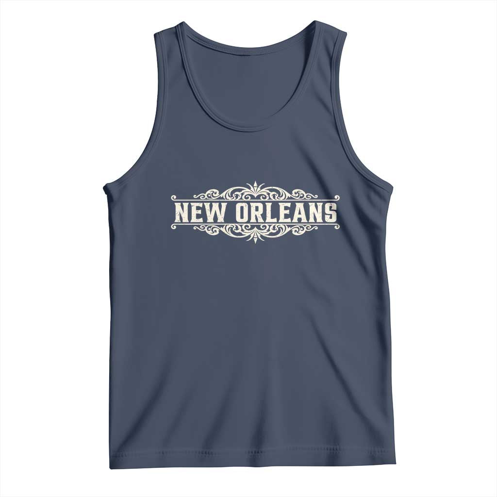 NOLA New Orleans Pride Vintage Scrollwork Tank Top TS11 Navy Print Your Wear