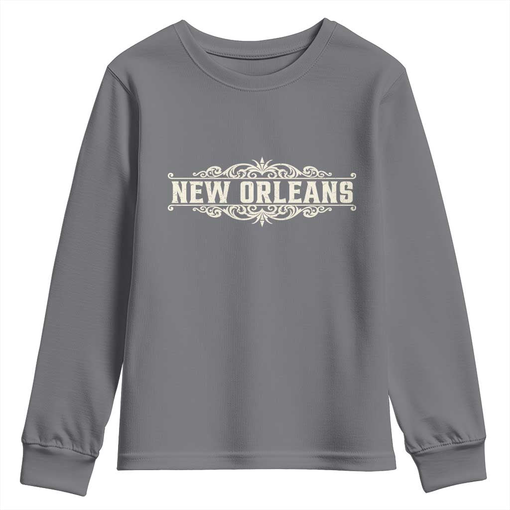NOLA New Orleans Pride Vintage Scrollwork Youth Sweatshirt TS11 Charcoal Print Your Wear