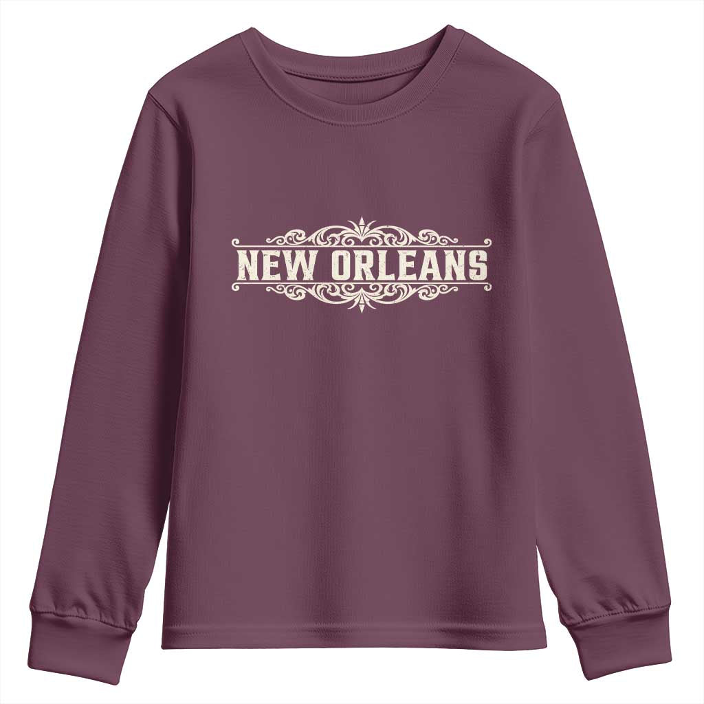 NOLA New Orleans Pride Vintage Scrollwork Youth Sweatshirt TS11 Maroon Print Your Wear