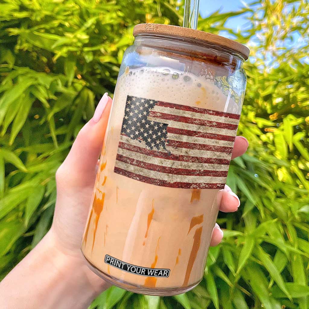 Louisiana Pride Vintage American Flag State Map Glass Can TS11 Black Print Your Wear