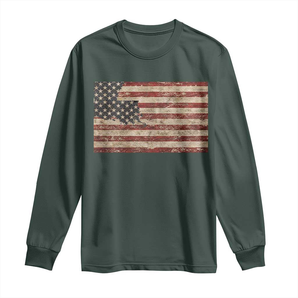 Louisiana Pride Vintage American Flag State Map Long Sleeve Shirt TS11 Dark Forest Green Print Your Wear