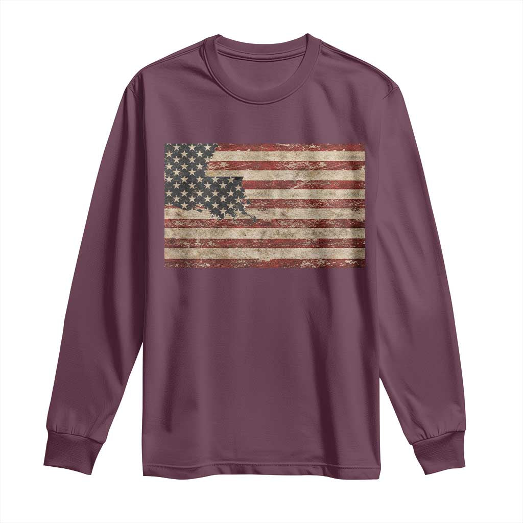 Louisiana Pride Vintage American Flag State Map Long Sleeve Shirt TS11 Maroon Print Your Wear