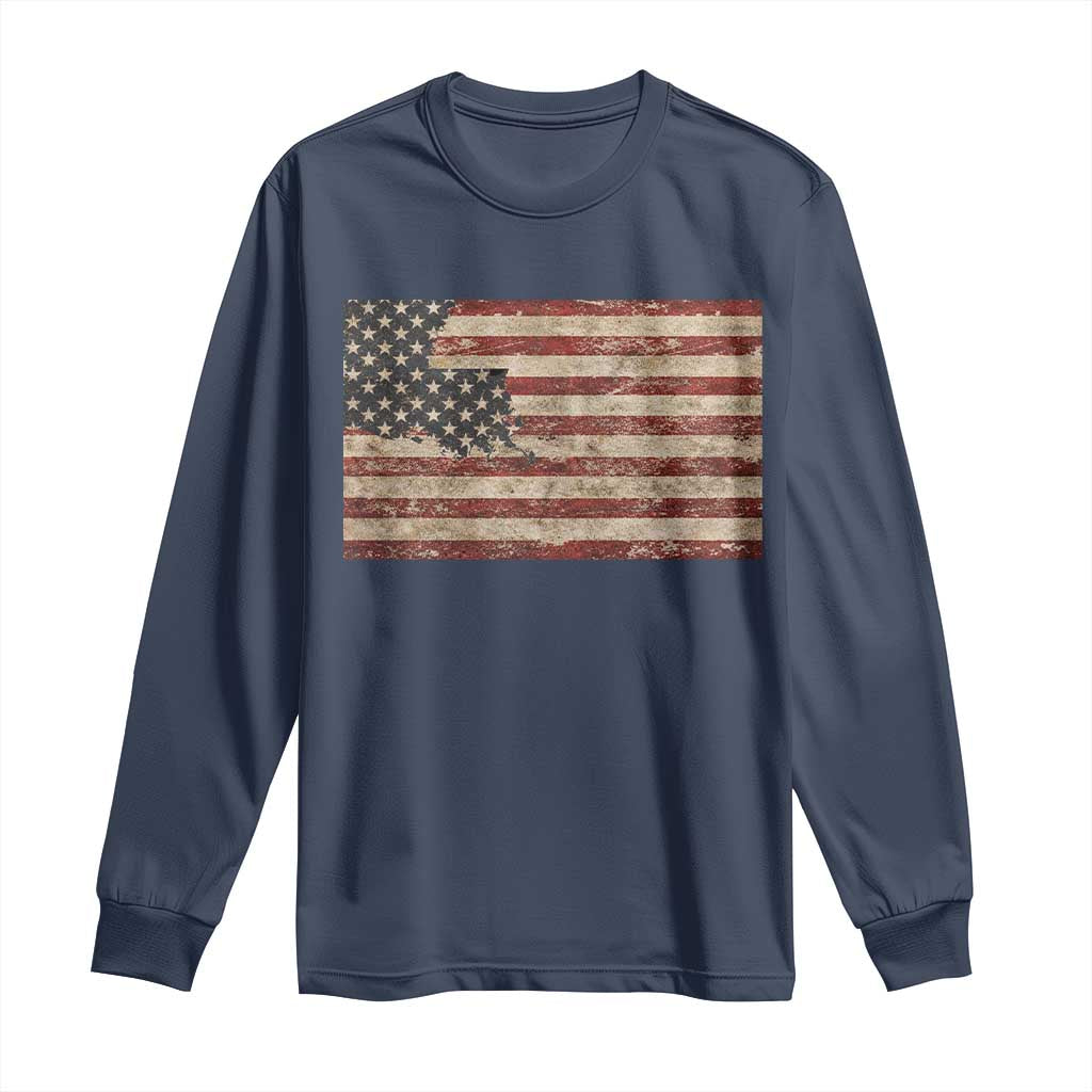 Louisiana Pride Vintage American Flag State Map Long Sleeve Shirt TS11 Navy Print Your Wear