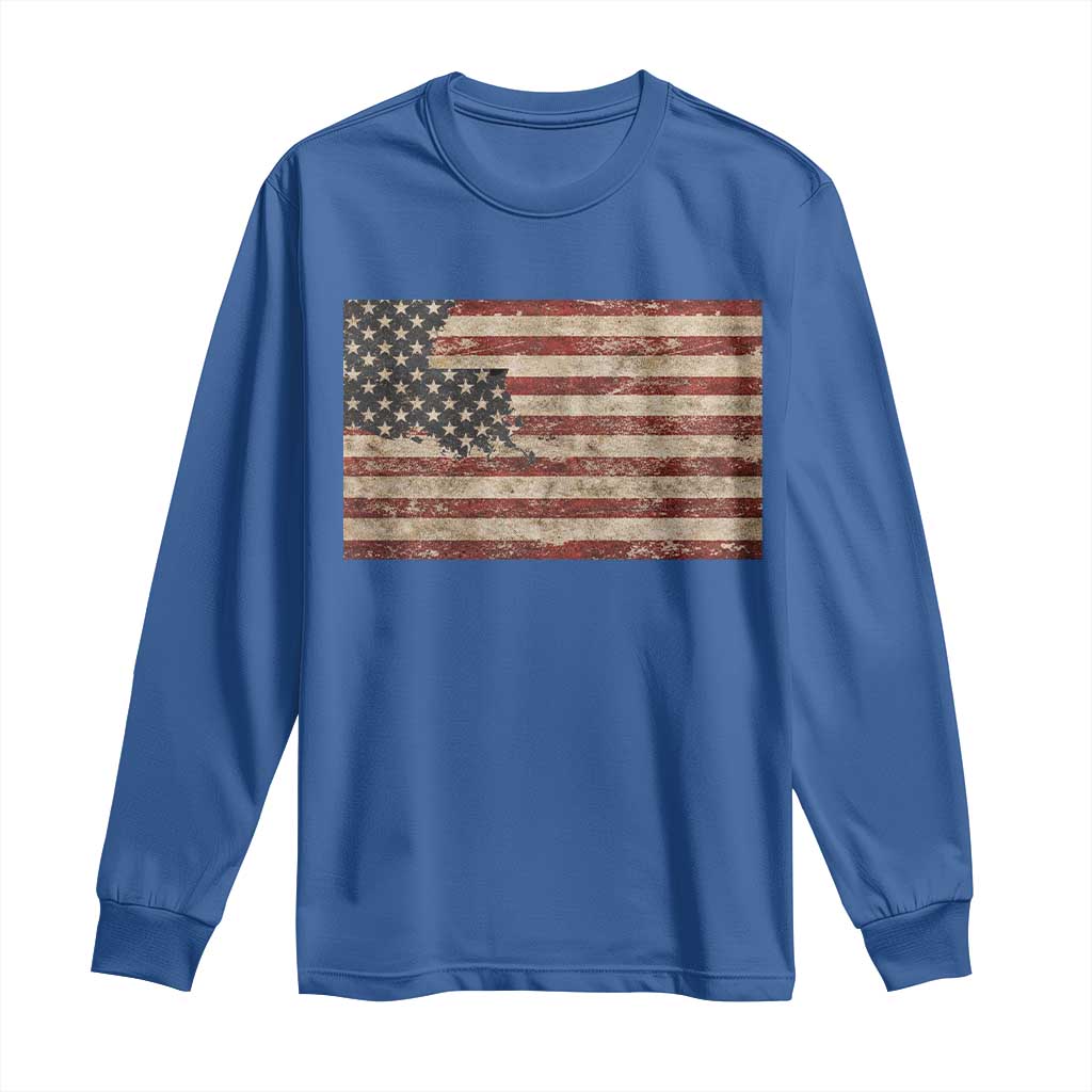 Louisiana Pride Vintage American Flag State Map Long Sleeve Shirt TS11 Royal Blue Print Your Wear