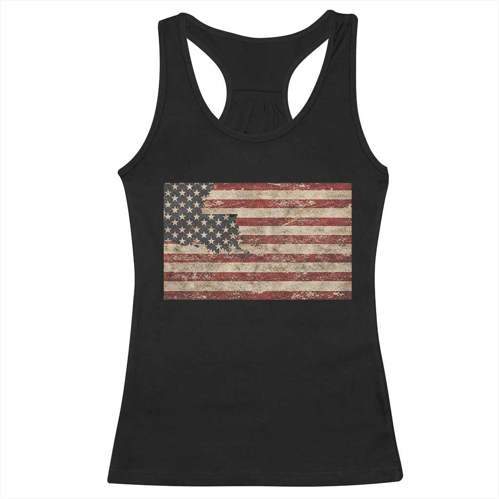 Louisiana Pride Vintage American Flag State Map Racerback Tank Top TS11 Black Print Your Wear